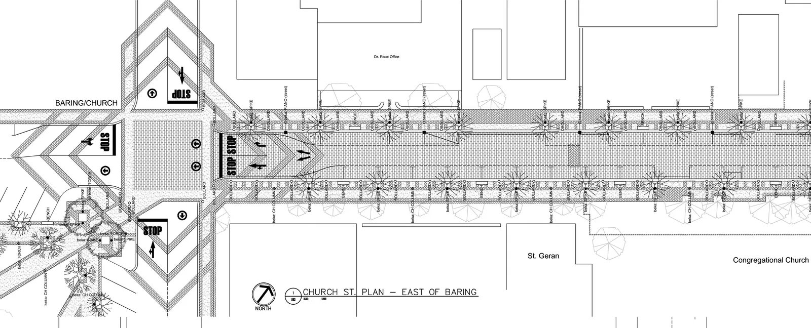 Proposed revitalisation and road diet of Church Street, Worcester, showing widened pedestrian space and traffic calming.